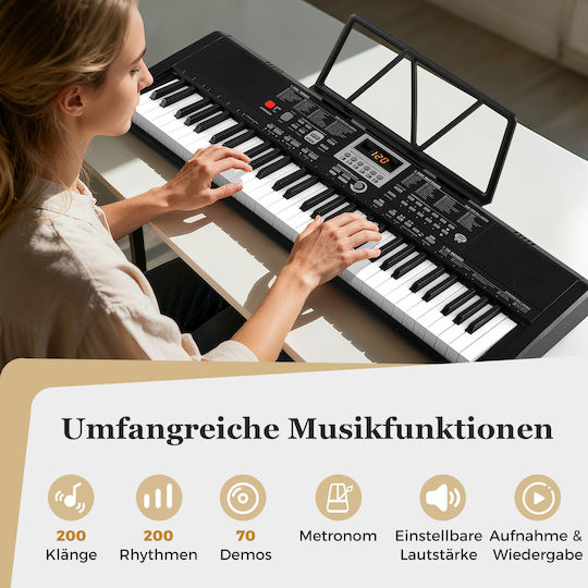 Costway Tastatur MU10137DE-DK mit 61 Tasten mit Kopfhörer Schwarz