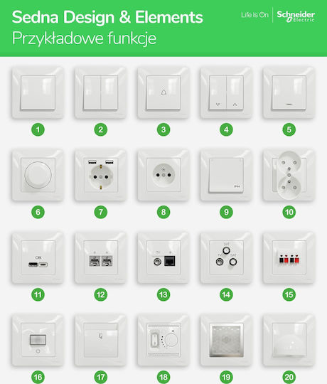 Schneider Electric Sedna Διακόπτης Τοίχου Ασημί