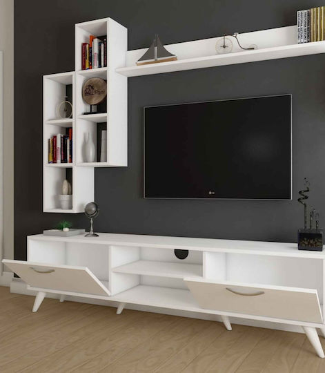 White Living Room TV Unit Wall-Mounted Shelves 200x50cm