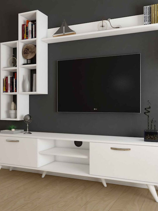 Bibliotecă TV Albă Rafturi Suspendate 180x50cm