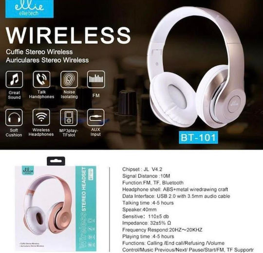 BT101 Wireless / Wired Over Ear Headphones with 6 hours of Operation Rose Gold