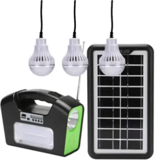 Sistem De Iluminat Solar Cu Obiectiv 3 Becuri Radio Și Încărcător USB GD-16