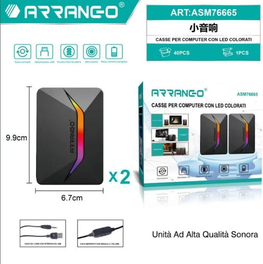 Arrango ASM76665 Computerlautsprecher 2.0 mit RGB-Beleuchtung und Leistung 6W in Mehrfarbig Farbe