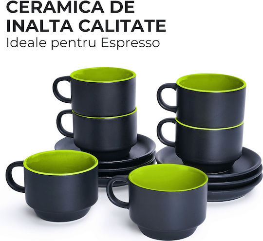 Miamio Le Papillon Set Căni Espresso De ceramică Verzi 75ml 6buc