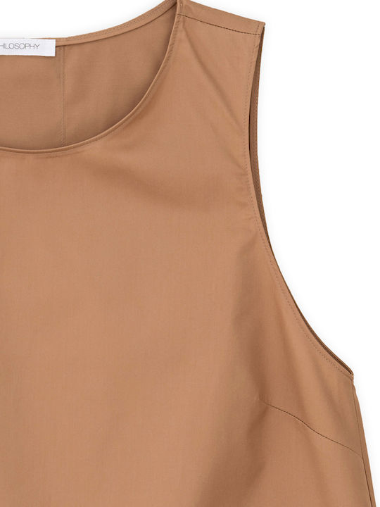 Γυναικείο Crop Top Βαμβακερό Αμάνικο Taupe