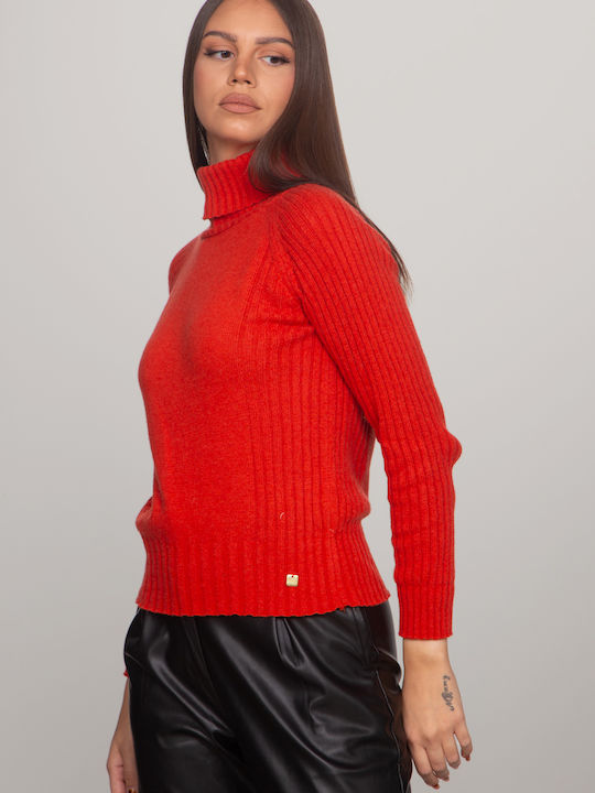 Damen Bluse Rollkragenpullover Coral