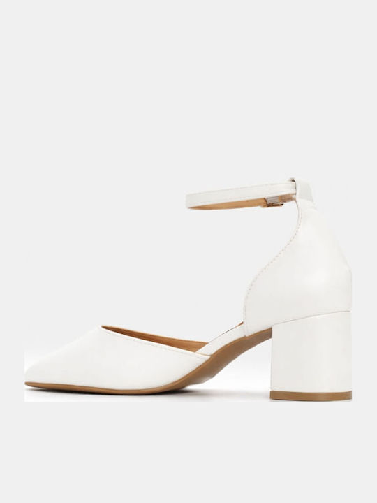 Pumps mit Riemchen & mittelhoher Absatz Weiß