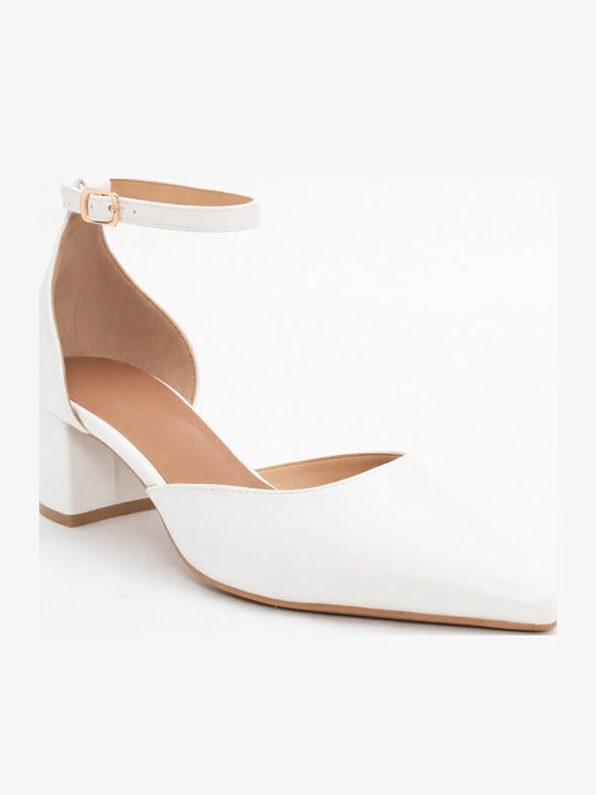 Pumps mit Riemchen & mittelhoher Absatz Weiß