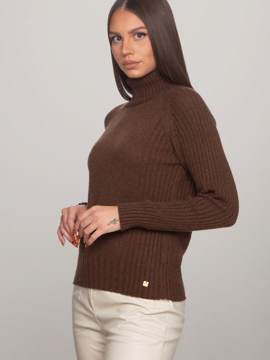 Women's Blouse Turtleneck Brown