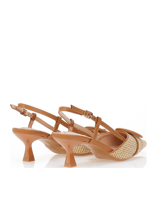 Leather Brown Medium Heels with Strap