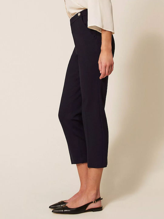 Women's Fabric Capri Trousers Slim Fit Dark Blue