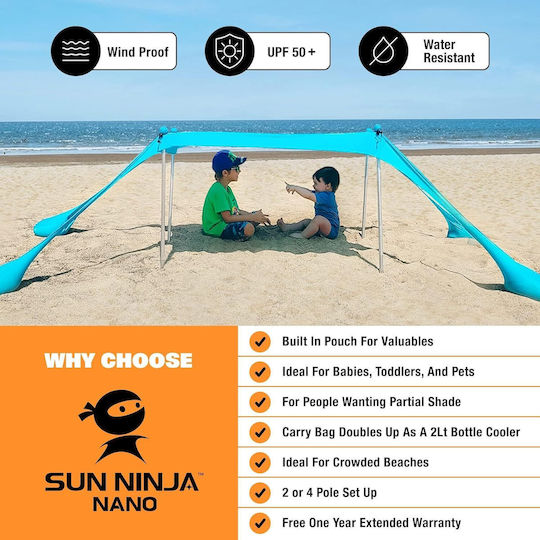 Sun Ninja Cort De Plajă Pentru 4 Persoane Turcoaz