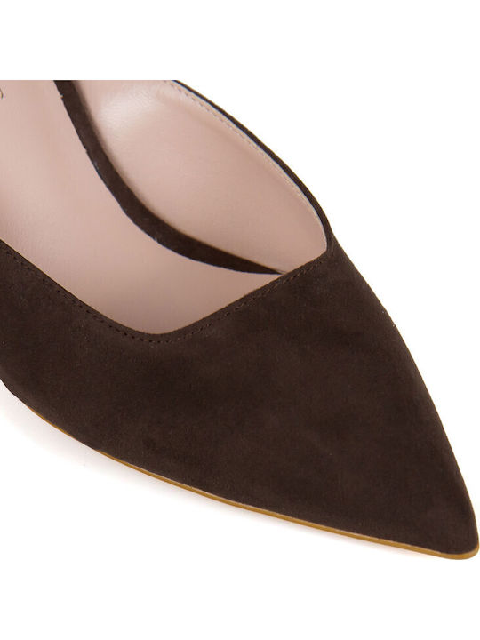 Suede Mules with Heel in Brown Color