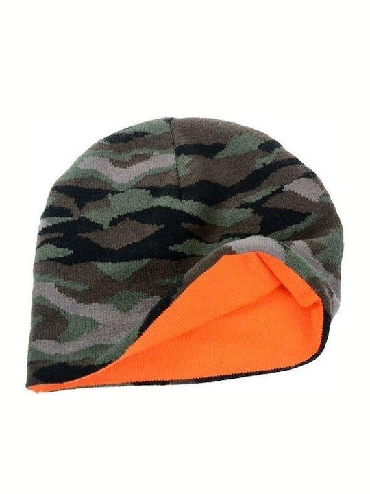 Beanie Unisex Reversible Σκούφος Πλεκτός σε Πορτοκαλί χρώμα