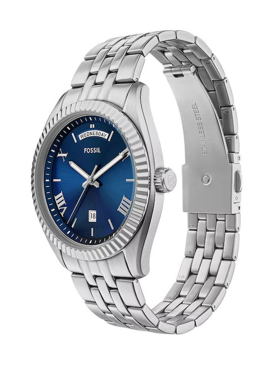 Fossil Ceas Bărbătesc cu Baterie cu Brățară din Metal Argintie