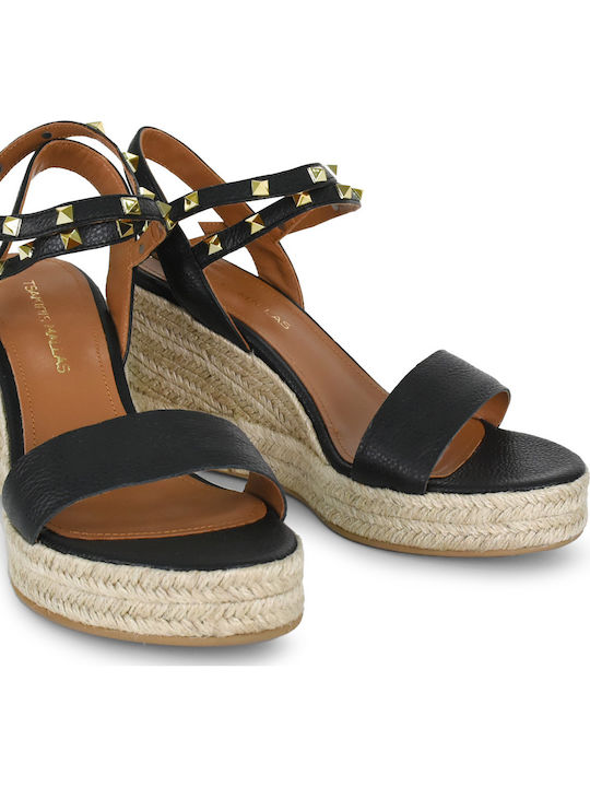 Women's Leather Platform Espadrilles Black