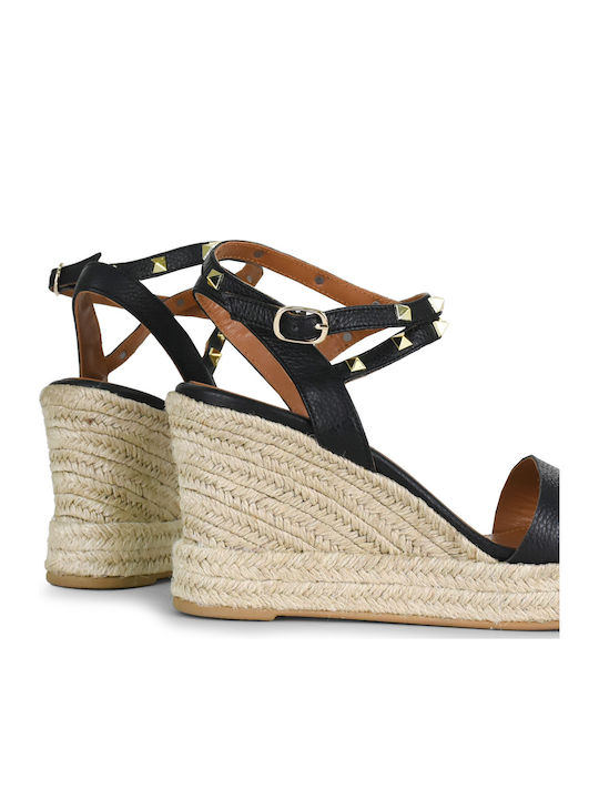 Women's Leather Platform Espadrilles Black