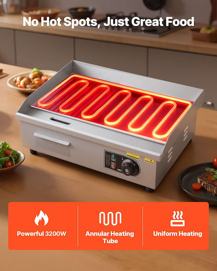 Vevor Ηλεκτρικό Πλατώ Ψησίματος 53.5x30x 3.2kW με Ραβδωτή Πλάκα