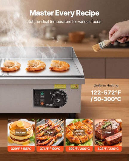 Vevor Ηλεκτρικό Πλατώ Ψησίματος 53.5x30x 3.2kW με Ραβδωτή Πλάκα