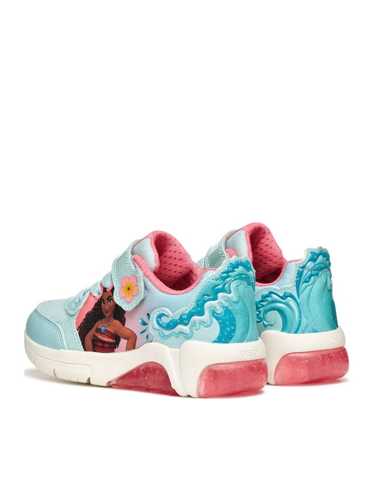 Kids Anatomic Sneakers with Hoop & Loop Closure and Lights Turquoise