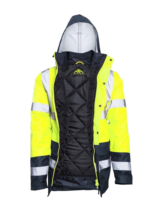 Active Gear Μπουφάν Εργασίας Ανακλαστικό Θερμαινόμενο Softshell Ψύχους με Κουκούλα Κίτρινο