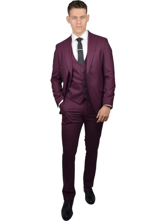Men's Suit with Vest Bordeaux