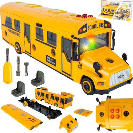 Interactive Bus Composed 48 Assembleable Pieces Sound Light Effects Doors Windows That Open Screwdriver Included 36.7 X 12 X 8.8 Cm School Bus