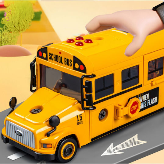 Interactive Bus Composed 48 Assembleable Pieces Sound Light Effects Doors Windows That Open Screwdriver Included 36.7 X 12 X 8.8 Cm School Bus