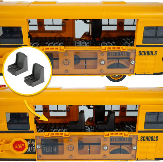 Interactive Bus Composed 48 Assembleable Pieces Sound Light Effects Doors Windows That Open Screwdriver Included 36.7 X 12 X 8.8 Cm School Bus