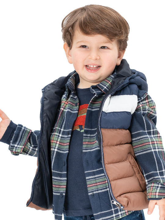 Kids Checked Shirt Long Sleeve Navy Blue