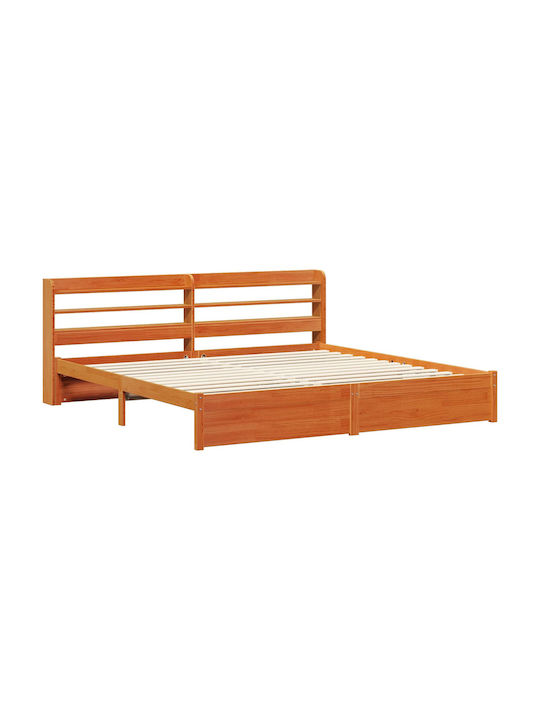 Pat Single Din Lemn Ceară Maro Cu Plăci Pentru Saltea 82x200cm