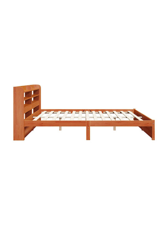 Pat Single Din Lemn Ceară Maro Cu Plăci Pentru Saltea 82x200cm
