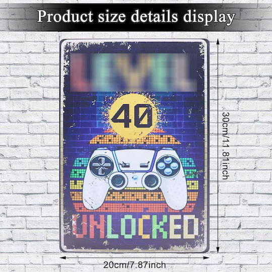 Decorative Sign Gamer Level 40 Handmade Made of Metal 30x20cm