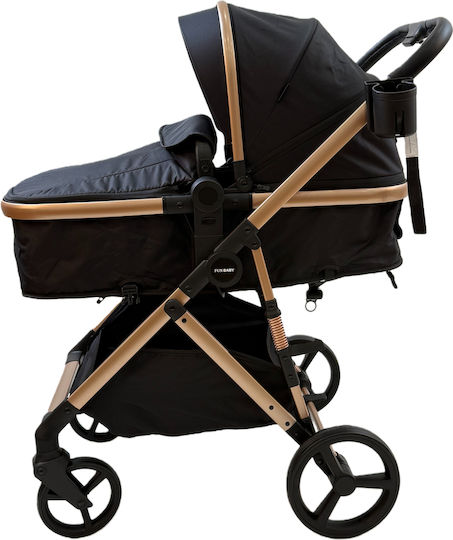 ForAll Fun Baby Star Adjustable 3 in 1 Baby Stroller Suitable for Newborn Black Gold