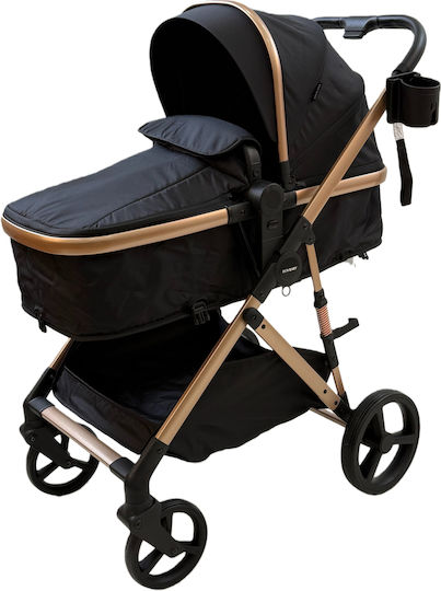 ForAll Fun Baby Star Adjustable 3 in 1 Baby Stroller Suitable for Newborn Black Gold