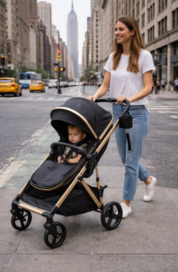 ForAll Fun Baby Star Adjustable 3 in 1 Baby Stroller Suitable for Newborn Black Gold
