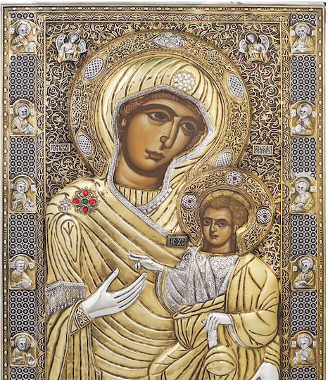 Holy Mary Portaïtissa Silver Gilded Icon 40x30 Cm