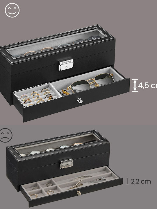 Songmics Jewellery Box Faux Leather with Drawer Black 32.5x10x13.5cm