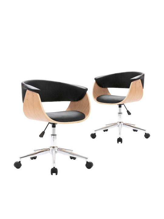 Rotating Armchair Visitor with Wheels in Black Color 59.5x58x66cm 2pcs