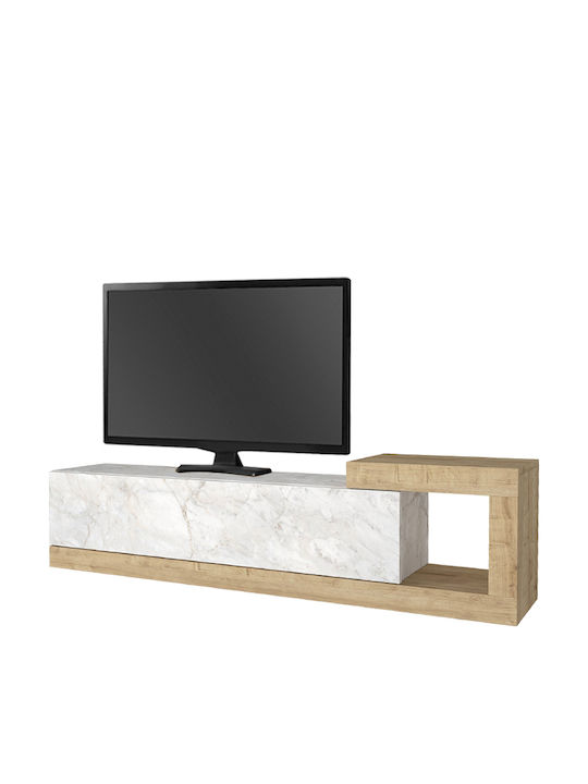 TV Stand Volare Made of Metal & Wood White Marble Effect - Sapphire Oak L150xD29.6xH38.6cm