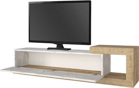 Телевизионно Мебелче Volare от Метал и Дърво Бял Мраморен Ефект - Sapphire Oak Д150xД29.6xВ38.6см