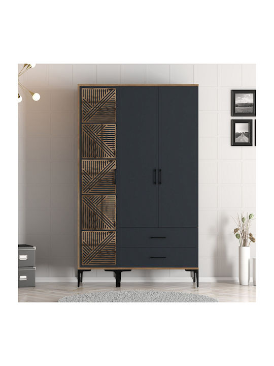 Wardrobe Three Doors Walnut Anthracite 120x47x201cm