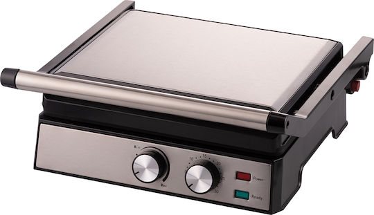 Kooper Tabletop Electric Grill Ribbed Plate 2000W Inox with Lid and Adjustable Thermostat