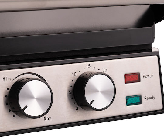Kooper Tabletop Electric Grill Ribbed Plate 2000W Inox with Lid and Adjustable Thermostat
