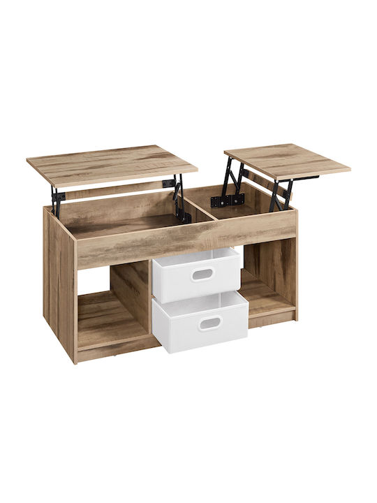 Rectangular Central Wooden Coffee Table with Lifting Mechanism and Beige Drawers W100xD50xH48.5cm