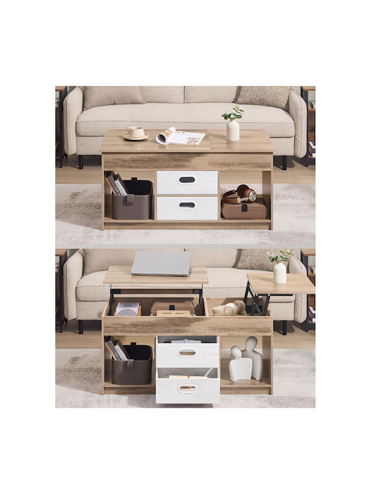 Rectangular Central Wooden Coffee Table with Lifting Mechanism and Beige Drawers W100xD50xH48.5cm