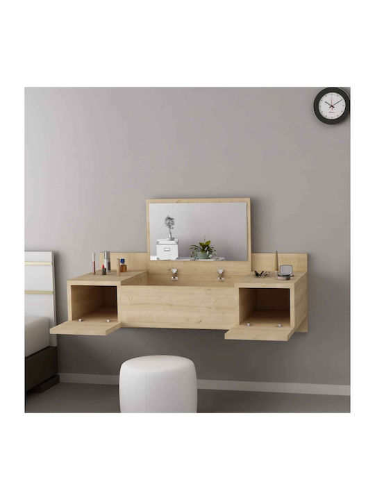 SteweHome Wandmontierter Schminktisch mit Spiegel, Eichenholz, Make-up-Tisch, Klappspiegel