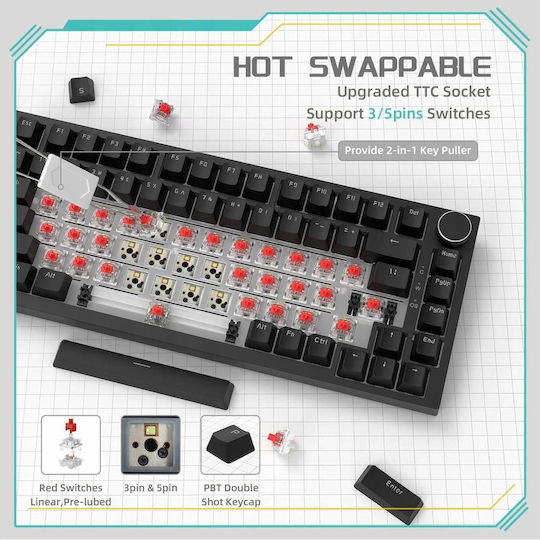 Ajazz AK820 Gaming Μηχανικό Πληκτρολόγιο 75% με Φωτιζόμενα πλήκτρα (Αγγλικό US)