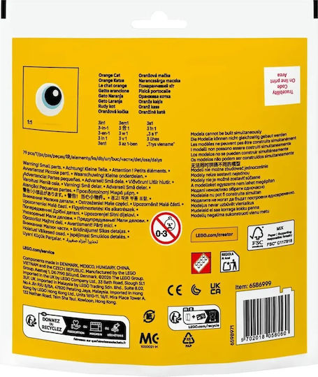 LEGO Creator 3 în 1 Pisică Portocalie pentru 6+ Ani 79 Bucăți