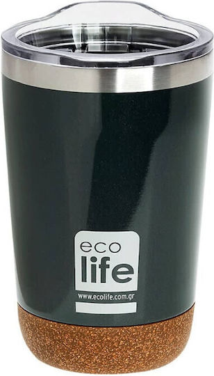 Ecolife Coffee Thermos Dark Grey Cork Bottom Transparent Lid 370ml 33-bo-4106